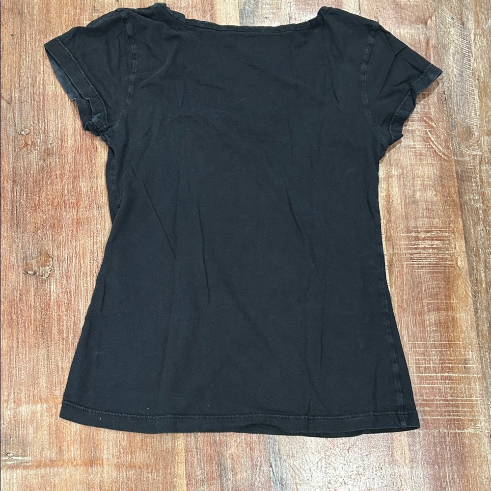 Vintage Stewart + Brown Black Short Sleeve Tee with Rounded V-Neck - Picture 5 of 5